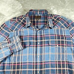 Lucky Brand Shirt Mens XL Plaid Flannel Saturday Stretch Button Up Pearl Snap